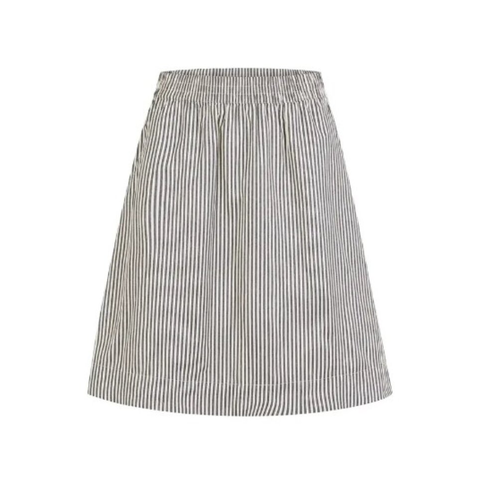 Casual Chic - Mid Length Grey & White Striped Skirt - Elastic Waist - Size M